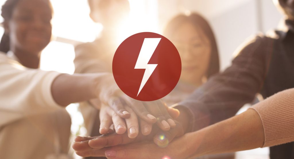 hands together with flash fundraiser symbol